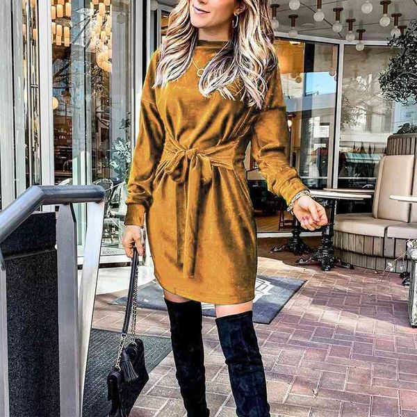 

casual dresses autumn solid lace-up slim women spring long sleeve loose sweatshirt office lady midi party vestidos xx7z, Black;gray