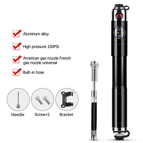 

bike pumps cycling aluminum alloy bicycle hand air pump mini portable mountain bikes two-way pumping and inflation built-in hose