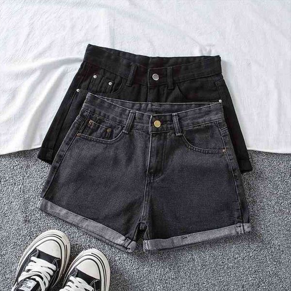 

dark gray color denim loose womens shorts curling wide leg summer students high waist korean-style all-match, White;black