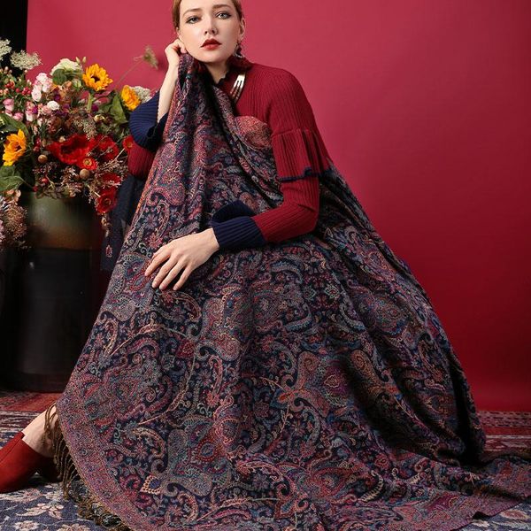 

scarves bride bridesmaid 100% wool scarf winter women 2021 handmade embroidery shawls and wraps for ladies pashmina, Blue;gray