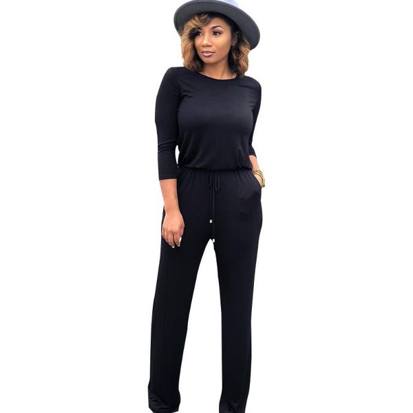 

women's jumpsuits & rompers autumn winter women jumpsuit solid long sleeve pants trousers casual bodysuit lace up playsuit plus size ro, Black;white