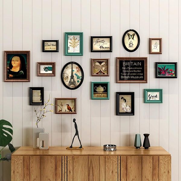 

frames and mouldings 16pcs/set classical wooden wall hanging po frame rectangle round picture suit home decor combination