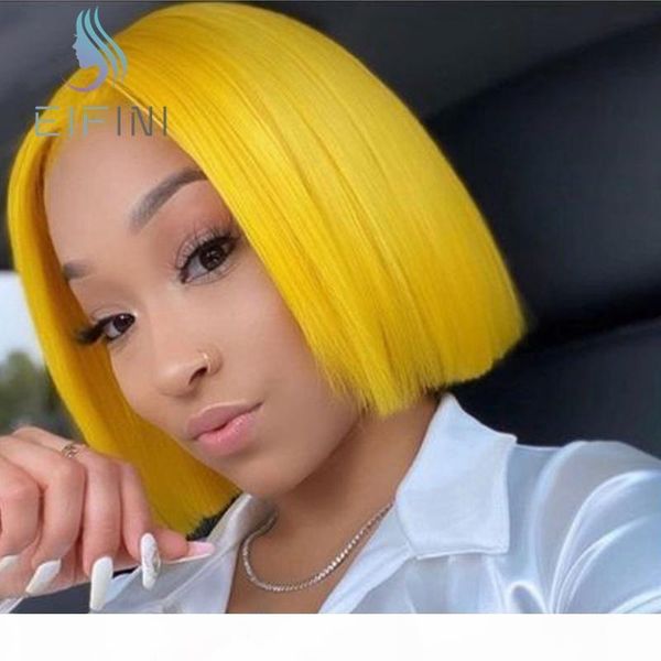 

yellow colored straight lace front human hair wigs pre plucked glueless brazilian straight bob lace closure wigs for black women, Black;brown