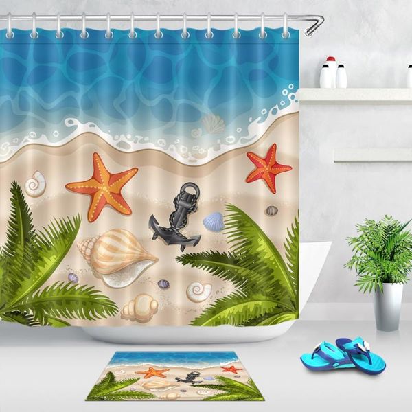

shower curtains 3d beach ocean and sea with mat bathroom screen nature extra long waterproof polyester fabric for bathtub decor