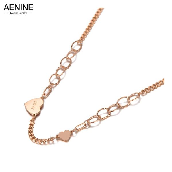

chains aenine bohemia rose gold double heart charm pendant necklaces for women fashion stainless steel link chain necklace an20217, Silver
