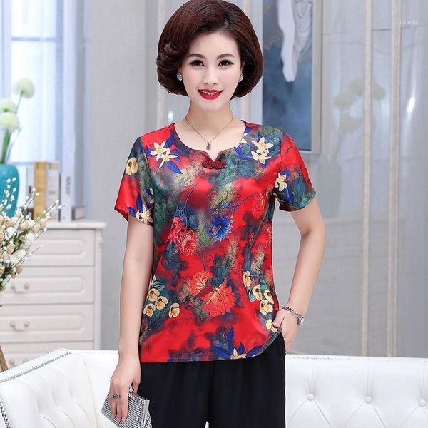 

women's blouses & shirts middle age women summer 2021 mother floral clothes female flowers vintage blouse, White