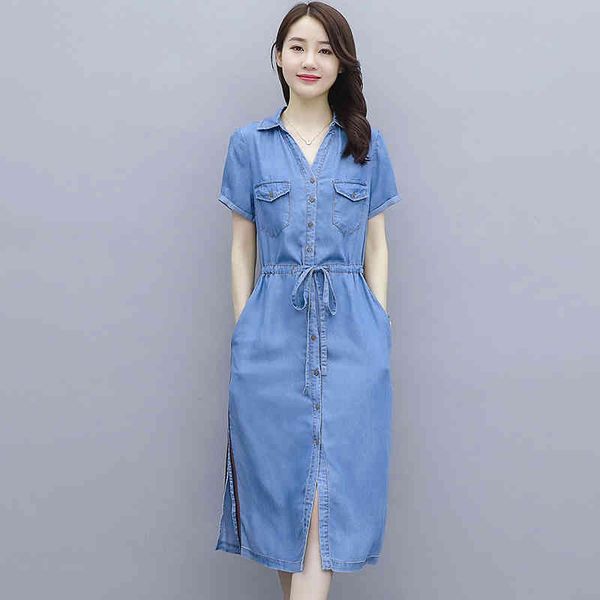 

casual dresses s-3xl women denim summer fashion striped split lacing sashes thin long girl's female x5tx, Black;gray
