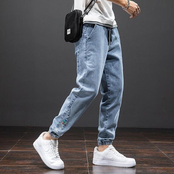 

men's jeans -8xl plus size men 2021 spring summer black blue loose harem korean fashion casual drawstring pocket mens