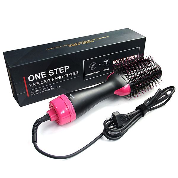 

one step hair dryer brush straightening and curing iron function air comb straightener curler selling, Black