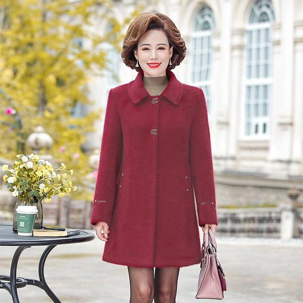 

women's wool & blends autumn winter women woolen jacket 2021 fashion coat middle-aged elderly mother imitation mink velvet, Black