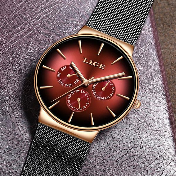 

wristwatches 2021 lige casual thin mesh belt fashion quartz gold watch mens watches sport waterproof clock relogio masculin, Slivery;brown