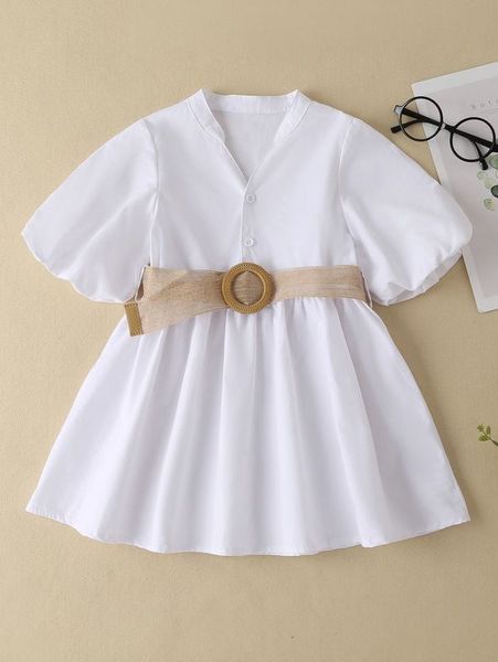 

toddler girls half button belted lantern sleeve shirt dress she, Red;yellow