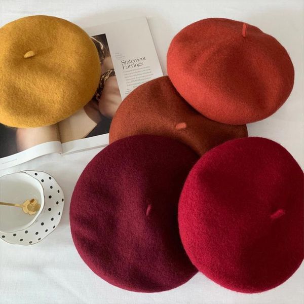 

women girl beret french artist warm wool winter beanie hat retro vintage plain solid color elegant ladies, Blue;gray