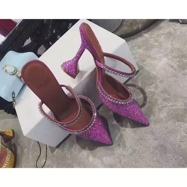 

perfect official quality women 95mm crystal high heel shoes sandals, Black