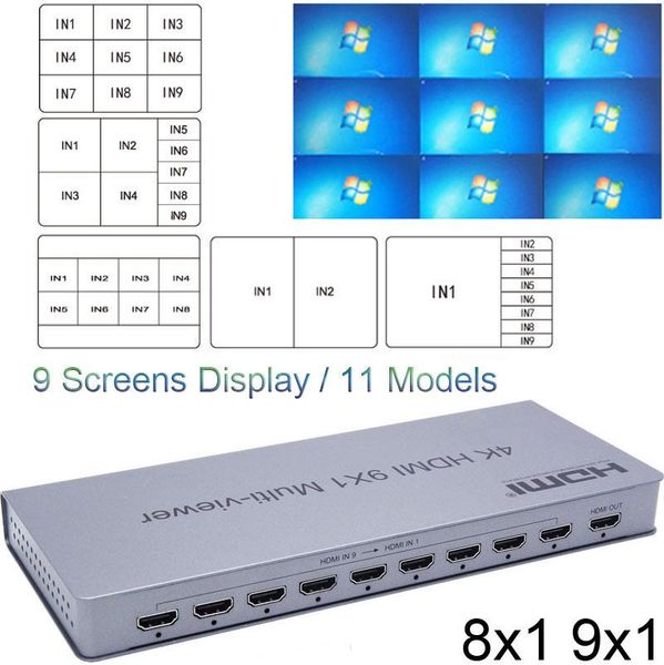 

audio cables & connectors 4k 8x1 quad multi-viewer switcher 8 9 in 1 out seamless switch 9x1 multiviewer picture splitter hdtv display