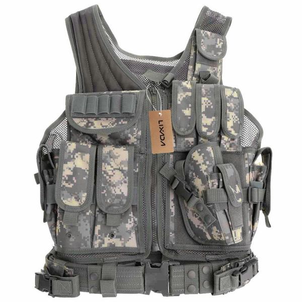 

hunting jackets lixada outdoor military tactical army polyester vest for camping hiking traveling, Camo;black