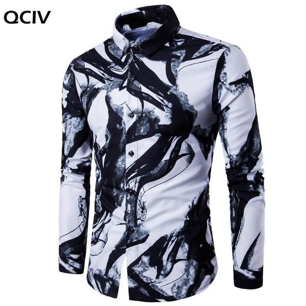 

men shirts long sleeve fashion ink printed slim fit casual shirts china style men's clothing, White;black