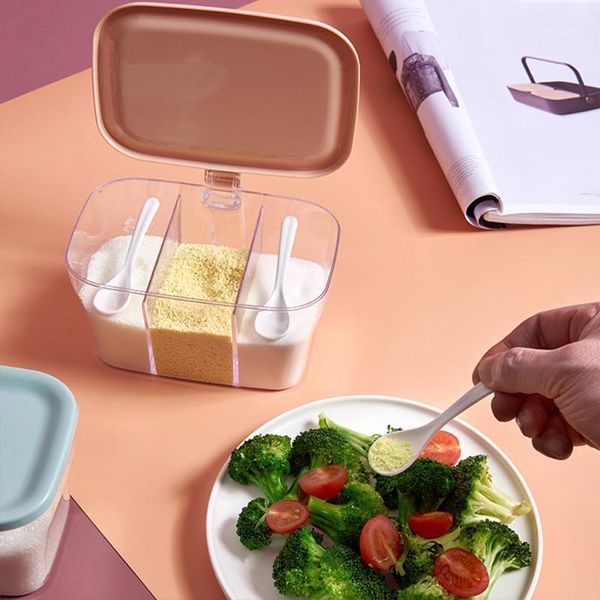 

storage bottles & jars pepper 1 pc condiments box 3slots 3 spoons transparent salt