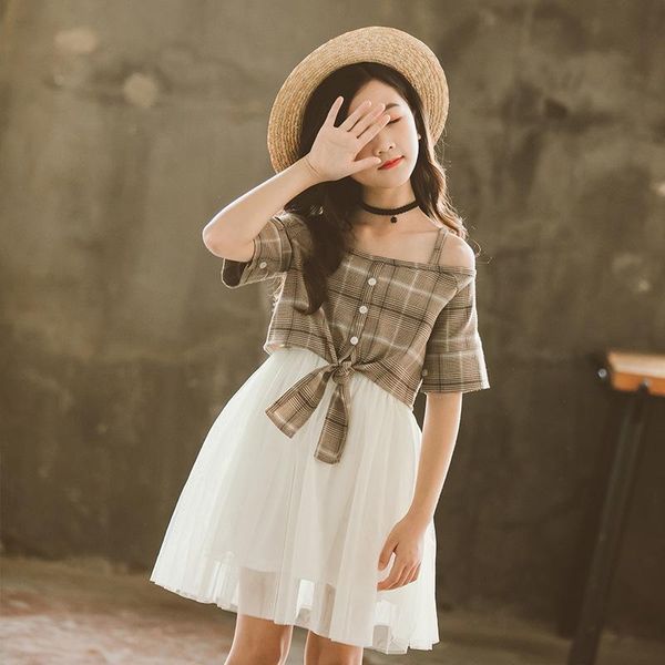 

girl's dresses baby girls summer spring sling bowknot lattice short sleeve formal kids fashion uniform casual net yarn, Red;yellow