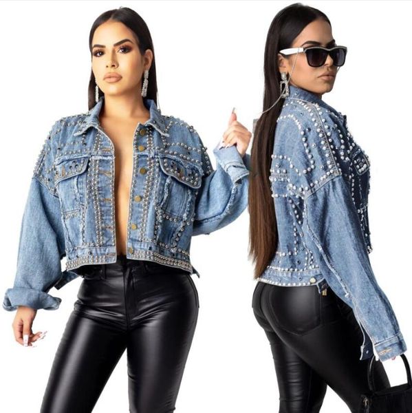 

women's jackets loose blue denim jacket women winter streetwear long sleeve wash short coats casual rivet single breasted jeans plus si, Black;brown