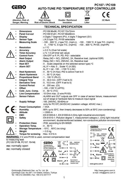 

smart home control pc107-230vac-s gemo output : ssr auto-tune pid temperature stepper controller 72mm x front size