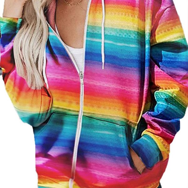 

women's hoodies & sweatshirts fashion women ladies autumn winter casual long sleeve rainbow print hooded sweatshirt with pockets, Black