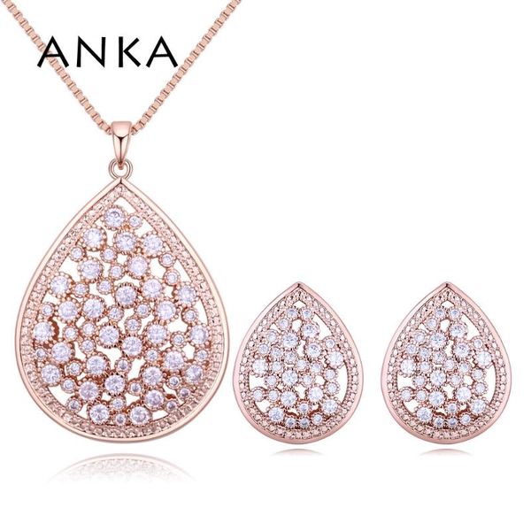 

earrings & necklace anka fashion simple style water drop shape earring sets for women zircon micro pave jewelry christmas gift #128639, Silver