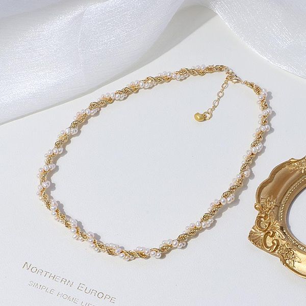 

chains temperament metallic twist stitching necklace 210326-67, Silver