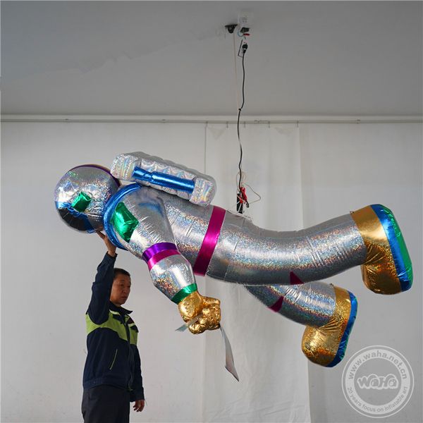 

4m length laser inflatable astronauta silver inflatables astronaut with blower for nightclub or music party decoration