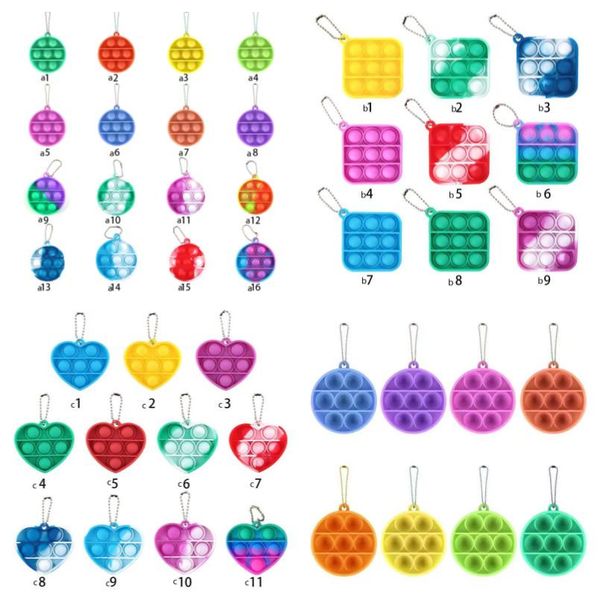 

square circle round fidget push toy keychain pendent sensory press bubble poppers key ring board game charms anxiety stress reliever toys h3