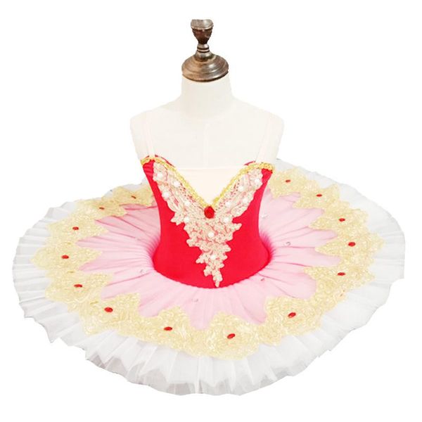 

children ballet skirt small swan dance skirt tutu thick and disorderly girl lace ballet serve dance performance serve, Black;red