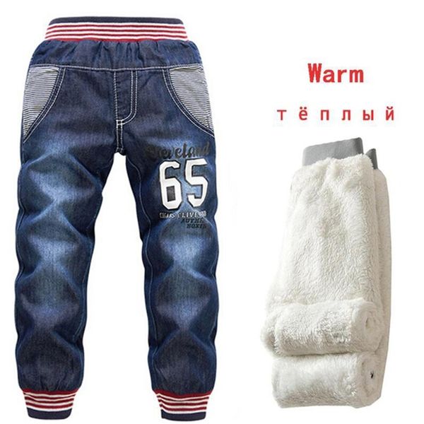 

new baby boys jeans add wool winter 2-7yrs kids thicken denim pants children little feet warm thermal cotton trousers 210306, Blue