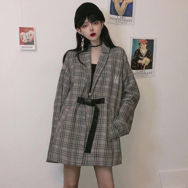 

women's suits & blazers blazer women spring plaid loose suit coat for veste femme, White;black