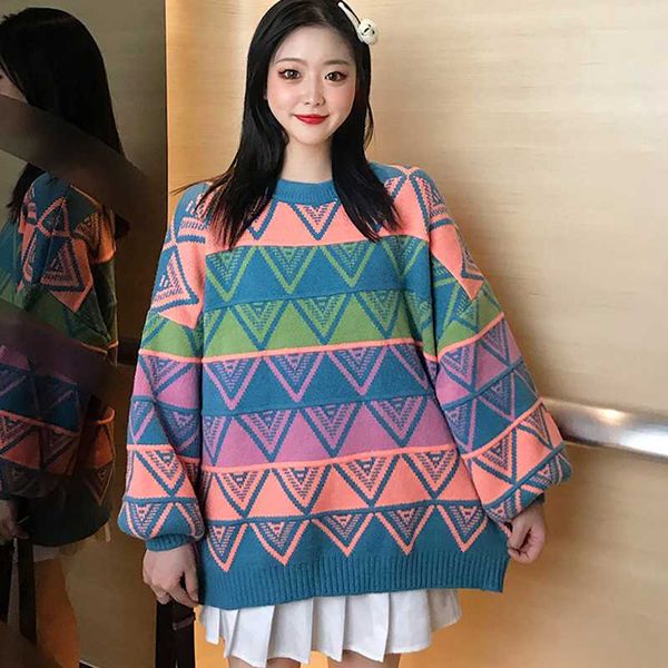 

women's sweaters thick rainbow female autumn clothes korean oversize pulovers sweater 2021 winter long sleeve a6526, White;black