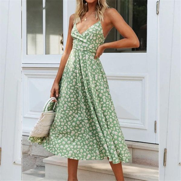 

casual dresses onelinefox boho beach summer dress women off shoulder v neck paghetti strap floral bow tied midi, Black;gray