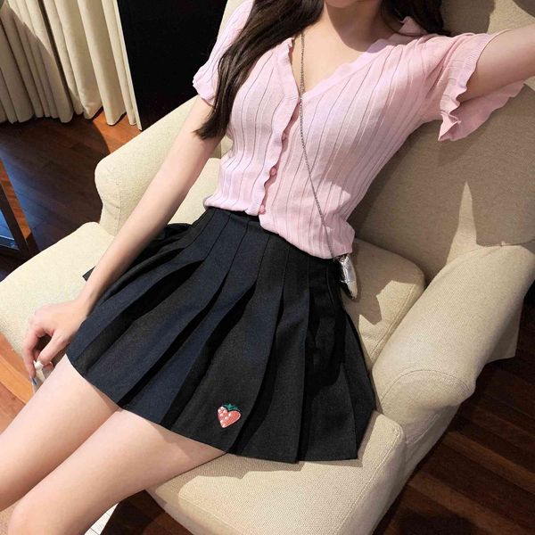 

skirt 2021 embroidered pleated skirt with high waist and thin body, Black