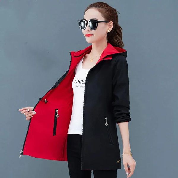 

women's trench coats double-sided windbreaker women autumn coat korean loose plus size female casual hooded skirt jacket, Tan;black