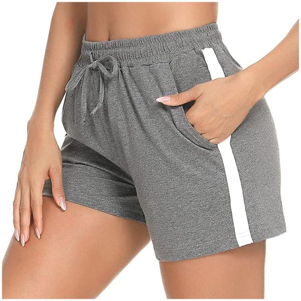 

women's shorts casual elastic waist drawstring striped print sport short workout push up ladies streetwear pantalones cortos de mujer, White;black