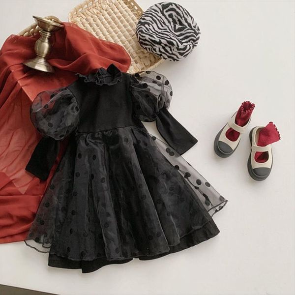 

spring kids sweet girls girl dresses dot puff sleeve, Red;yellow