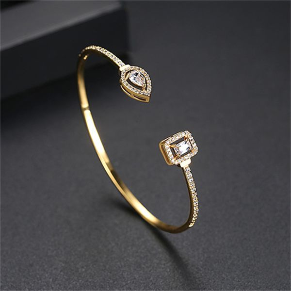 

double seal bracelet temperament korean open female bangle bracelet simple copper inlaid zirconium banquet gift, Black