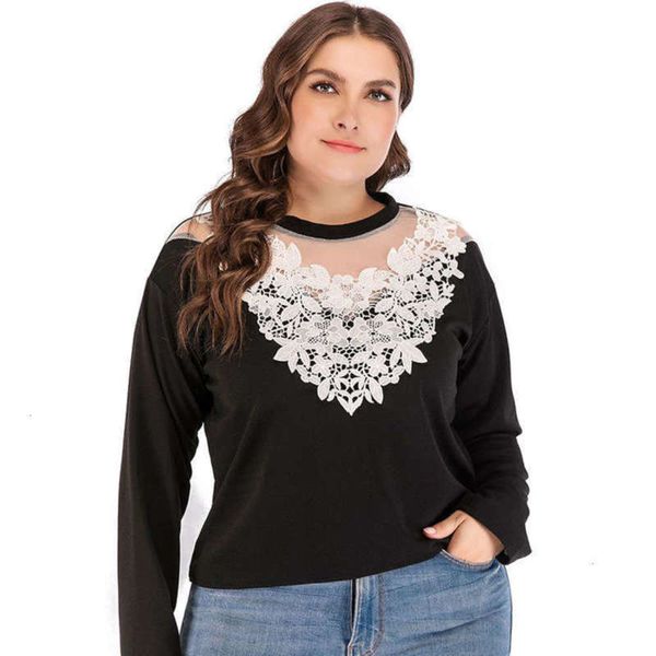 

sleeve round long t-shirt neck fashion large wind women's fat sister top, Black;gray