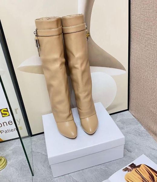 

shark lock fashion big size 35-40 women knee high boots cow leather platform winter shoes woman flat heel warm fur high long bootss ins, Black