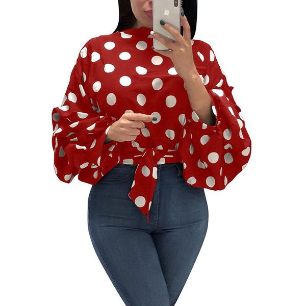 

women's blouses & shirts women polka dot blouse spring autumn fashion o neck long sleeve female casual lady plus size, White