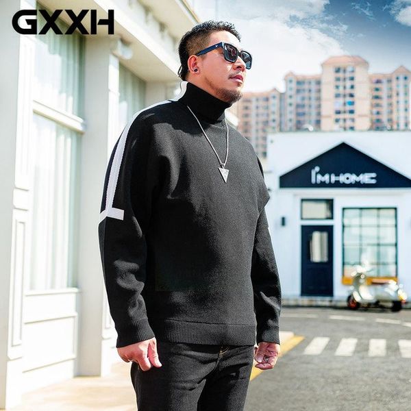

gxxh men's turtleneck knitted sweater autumn winter plus size loose men oversized 7xl long sleeve extra large sweater 140kg male, White;black
