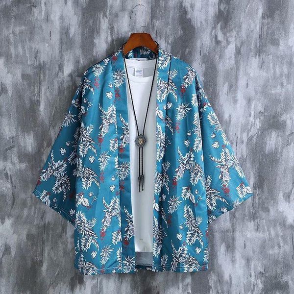 

men's casual shirts hawaiian flower shirt seven hong kong chic thin and women's loose print robes, White;black