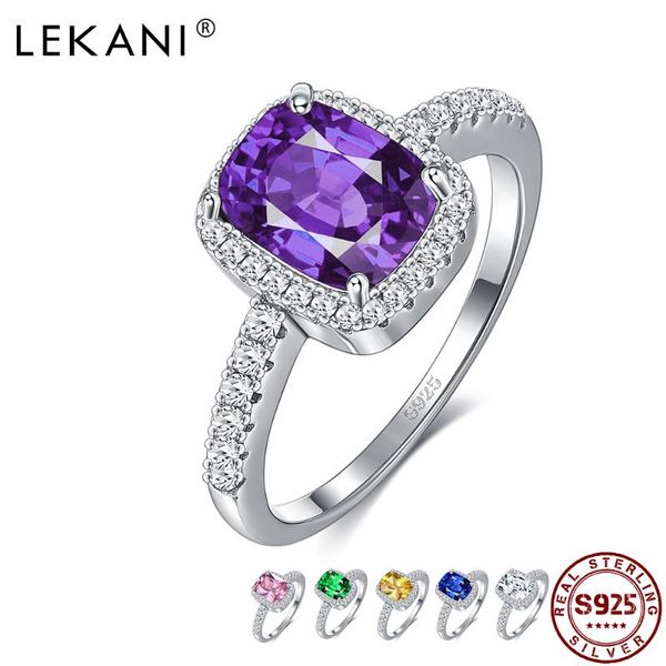 

cluster rings lekani six colors s925 sterling silver emerald gemstone women 5a cubic zirconia fine jewelry couple wedding gift, Golden;silver