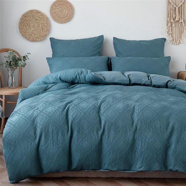 

bedding sets 2/3pcs solid color waffle grid wave cut flower design duvet cover set pillowcases  king size no bed sheet