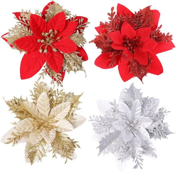 

christmas decorations glitter artificial flowers merry ornaments tree for home fake flower year wedding party deco