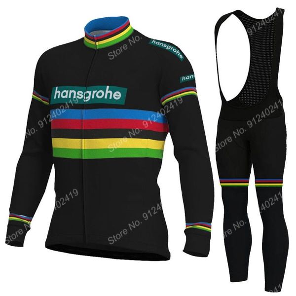 

racing sets 2021 black boraful hansgrohe team cycling jersey set mens summer long sleeve clothing suit mtb bike bib ropa ciclismo, Black;blue