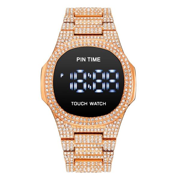 

wristwatches hip hop iced out watch men touch screen gold mens watches digital male clock reloj relogio montre homme zegarek, Slivery;brown